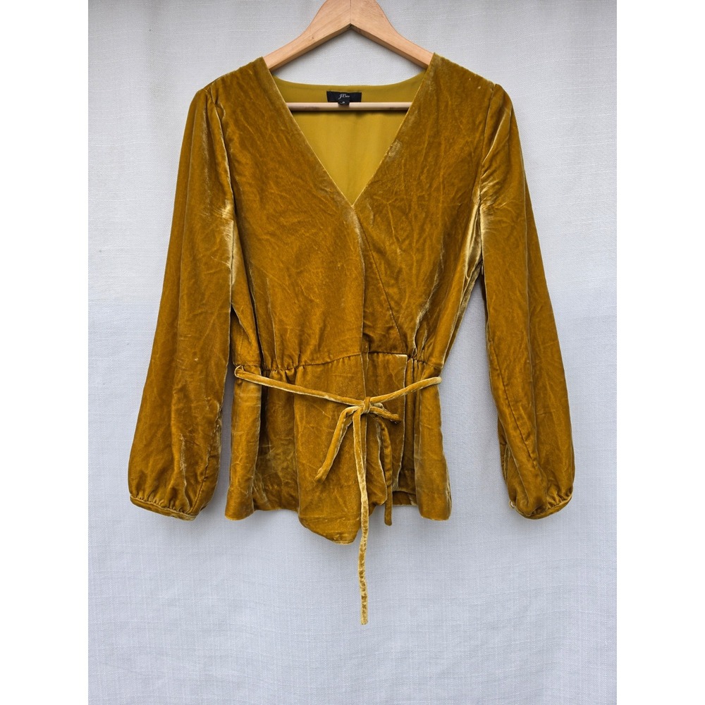 J.Crew Womens Velvet Wrap Top Mustard Yellow Long Sleeve Blouse Size 6 J4962